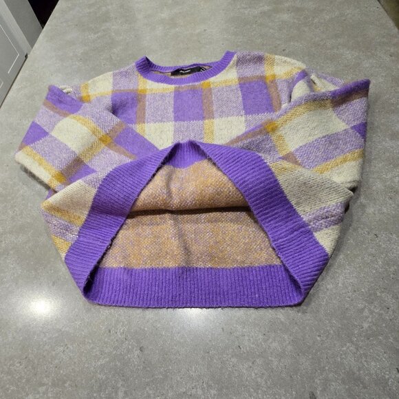 VERO MODA Women’s Plaid Puff Long Sleeves Sweater Lilac/Gold/Cream - Sze Medium - Picture 3 of 11